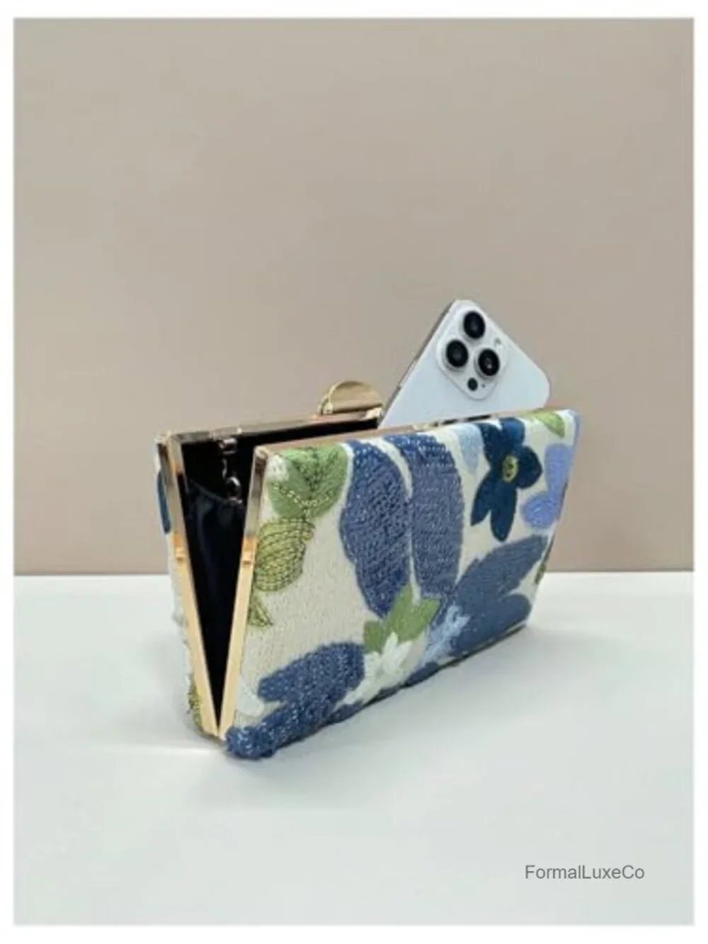 Women's Sequin Floral Embroidery Evening Beaded Clutch Bag Mini Crossbody Purse